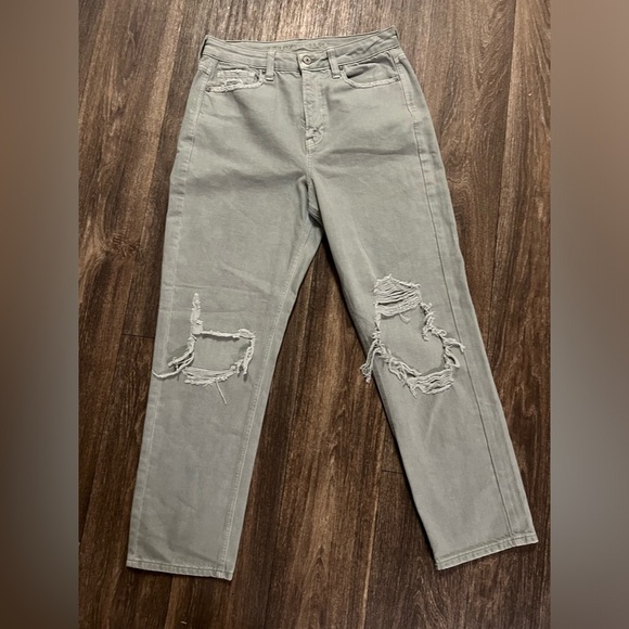 American Eagle Mom Straight Jeans 10 Olive Green - Picture 9 of 12